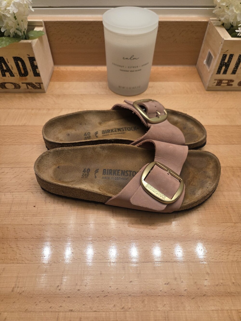 Birkenstock Madrid Big Buckle Sandals "Old Rose" Nubuck Leather Women's Sz EU 40